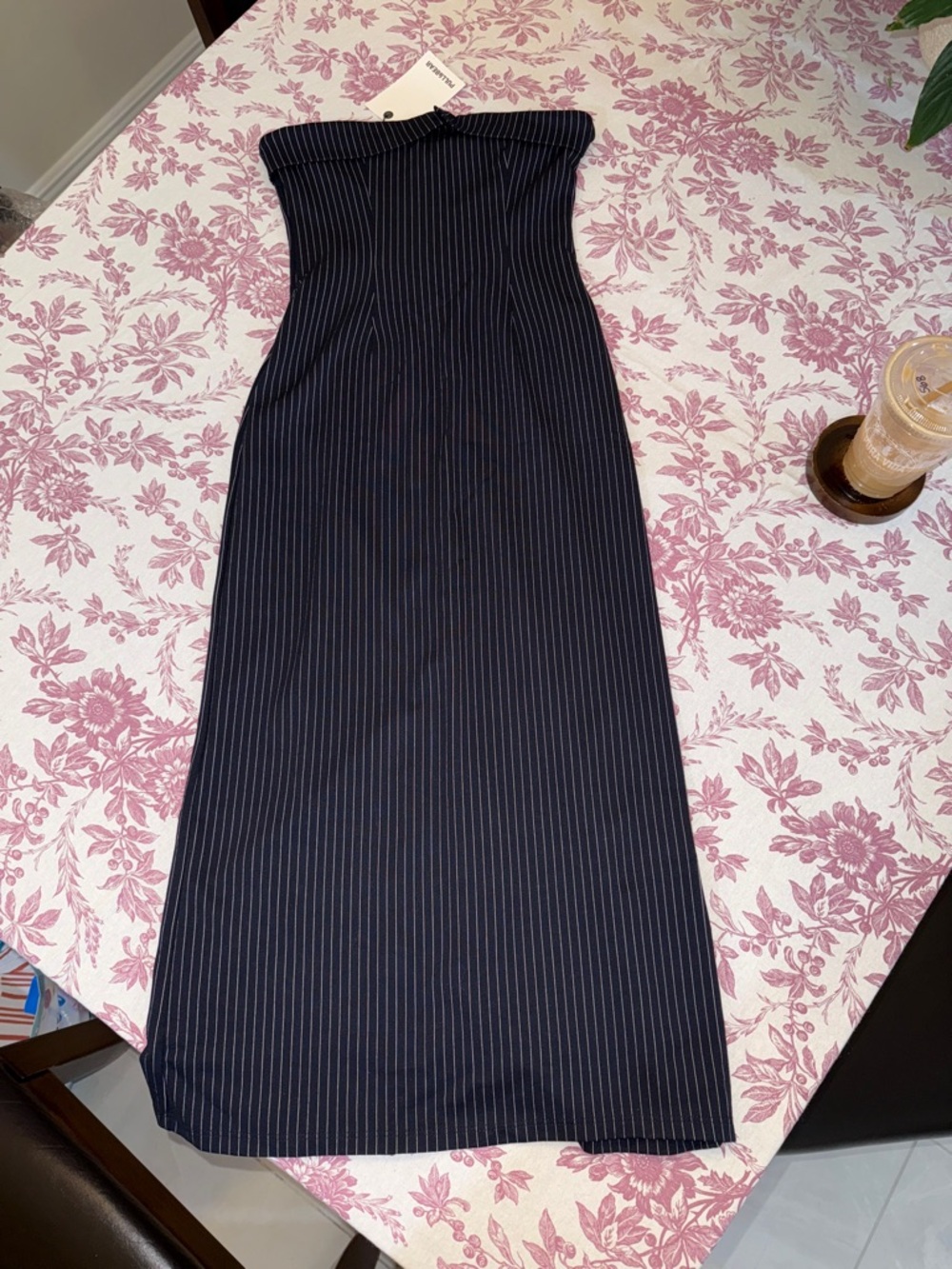 NWT pull and bear Small Strapless Navy Pinstripe Maxi Dress